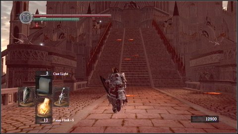 When you going up the stairs, it is worth to shoot pink gargoyles visible on the left and right towers - some of them are so stupid that they will fall down - Anor Londo - p. 2 - Walkthrough - Dark Souls - Game Guide and Walkthrough