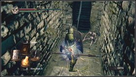 After obtaining the key, use the ladder to return up and go through the next passage from a chamber with large vases - New Londo Ruins - p. 2 - Walkthrough - Dark Souls - Game Guide and Walkthrough