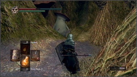 An alternative method of killing large mushrooms is to retreat to the path up - after several meters mushrooms will lock themselves on the root - Bonus - The Great Hollow - Walkthrough - Dark Souls - Game Guide and Walkthrough