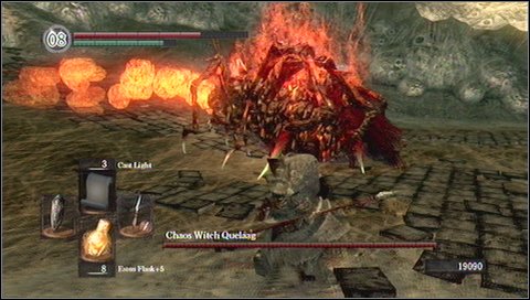 You have to watch out for sword swings - you can dodge them, block them or just retreat - Chaos Witch Quelaag - How to kill a boss - Dark Souls - Game Guide and Walkthrough