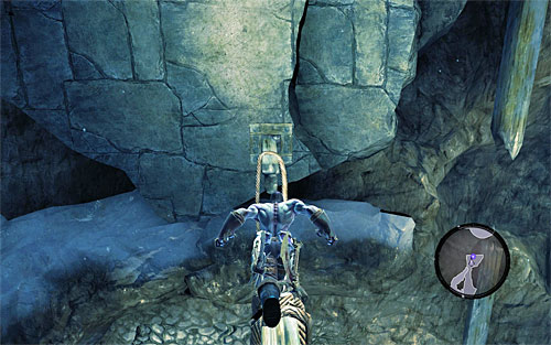 Now, turn right, take a few steps and jump onto the second fragment visible on the above screen - Reach the top of The Dark Fortress (2) - Find a Way to Save War - Darksiders II - Game Guide and Walkthrough
