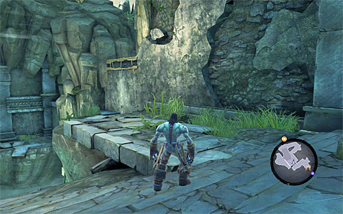 Now, for a change, go right, grabbing onto the edge shown on the above screen - Find the Cauldron - The Fire of the Mountain - Darksiders II - Game Guide and Walkthrough