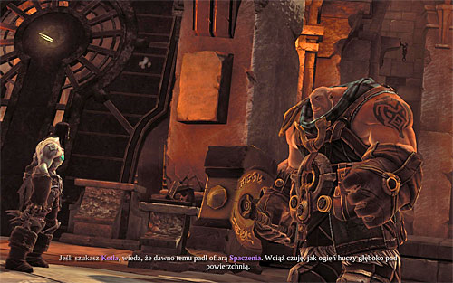 The game will automatically initiate a conversation with Karn; try to use up all available topics, because you'll not only learn more about your present venture, but also complete a part of the [Shaman's Craft] side quest and unlock a new optional mission called [Lost and Found] - Help Karn defeat Constructs - The Fire of the Mountain - Darksiders II - Game Guide and Walkthrough