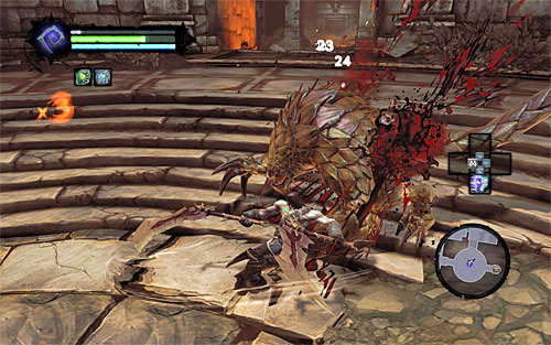 Look for opportunities to attack quickly and make use of special attacks available for Skill Points, fighting until you empty the Stalker's health bar - Restore the Fire of the Mountain (1) - The Fire of the Mountain - Darksiders II - Game Guide and Walkthrough