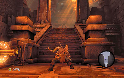 Before proceeding forth, examine the area left of the switch to find a Silver Platter needed to complete the [Lost and Found] side quest - Restore the Fire of the Mountain (2) - The Fire of the Mountain - Darksiders II - Game Guide and Walkthrough