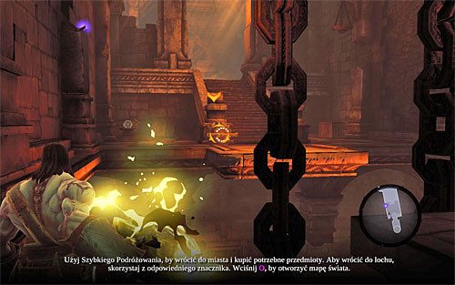 Pick up a shadowbomb again and aim it at the switch shown on the above screen - Restore the Fire of the Mountain (2) - The Fire of the Mountain - Darksiders II - Game Guide and Walkthrough