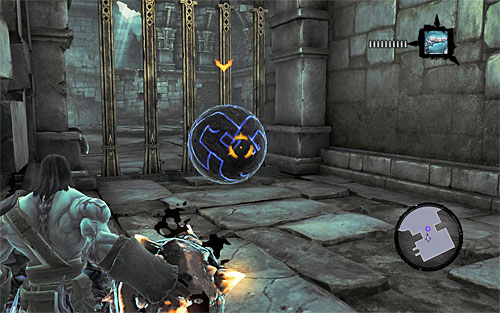 When you do it, go back up to grab another shadowbomb, jump down with it and attach it to the ball (the above screen) - Restore the Tears of the Mountain (1) - The Tears of the Mountain - Darksiders II - Game Guide and Walkthrough