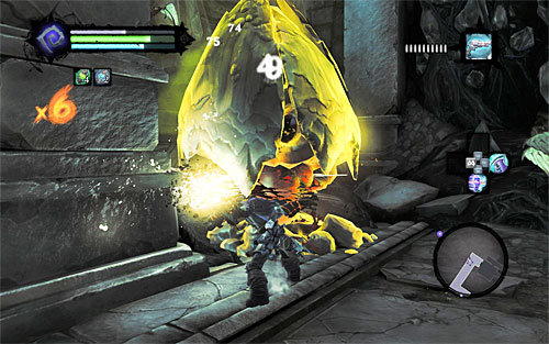 As you go through the new corridor, destroy a nest of Stingers, but this time to be careful more than ever because you'll also be attacked by Prowlers - Restore the Tears of the Mountain (2) - The Tears of the Mountain - Darksiders II - Game Guide and Walkthrough