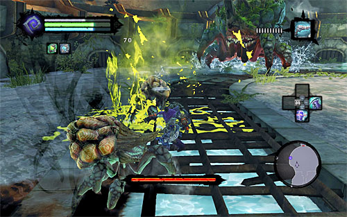 The battle with Karkinos differs from the previous ones in that in order to win you only need to dodge and perform quick attacks - Boss 4 - Karkinos - The Tears of the Mountain - Darksiders II - Game Guide and Walkthrough