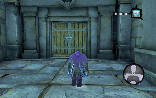 Watch a short cutscene, jump down and head towards the east door which will take you to the main area of the fort - Restore the Tears of the Mountain (2) - The Tears of the Mountain - Darksiders II - Game Guide and Walkthrough
