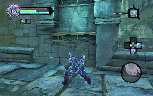 Stop where the stairs end, turn right and jump to the interactive edge you see on the screen - Find the Lost Temple - To Move a Mountain - Darksiders II - Game Guide and Walkthrough