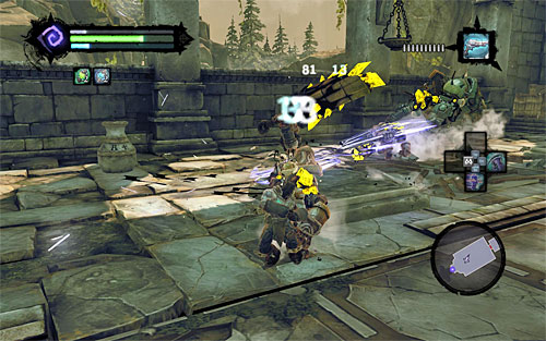 If you can, try attacking only one of the Constructs, not both of them at once, because the moment one of them falls, the battle becomes much easier - Wake the Construct (2) - To Move a Mountain - Darksiders II - Game Guide and Walkthrough