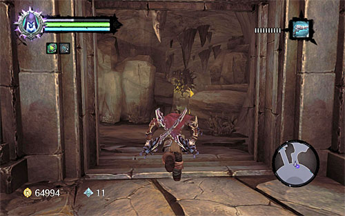 Enter the largest area of the foundry with the sleeping Guardian in it, whom, you will have to visit many times throughout this mission - Wake up the Keeper (1) - The Heart of the Mountain - Darksiders II - Game Guide and Walkthrough