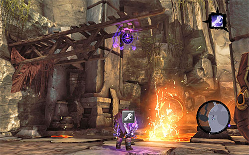 Go towards the dilapidated wooden structure that has been located in the Western part of the main area (the above screenshot) - Wake up the Keeper (2) - The Heart of the Mountain - Darksiders II - Game Guide and Walkthrough