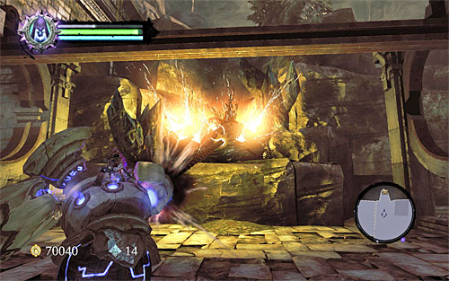 Now you can resume of the exploration of the surroundings, by catching to the interactive creepers and performing a series of wall runs, but remember to press SPACE, right before you reach the corner - Wake up the Keeper (3) - The Heart of the Mountain - Darksiders II - Game Guide and Walkthrough