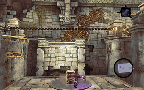 Find a movable mechanism located on a small pedestal and set it into motion, by cranking it counterclockwise - Wake up the Keeper (3) - The Heart of the Mountain - Darksiders II - Game Guide and Walkthrough