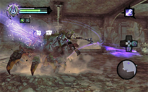 In the room you are up for fight with a big stone creeper, and since the monster is pretty tough you can treat it as a mid-boss - Wake up the Keeper (3) - The Heart of the Mountain - Darksiders II - Game Guide and Walkthrough