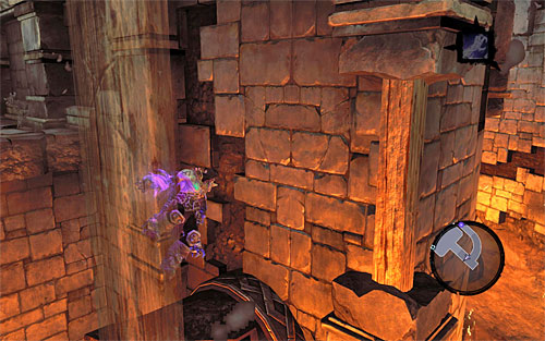 Now, turn slightly, lower yourself and jump to the smaller pole shown in the above screenshot - Wake up the Keeper (3) - The Heart of the Mountain - Darksiders II - Game Guide and Walkthrough