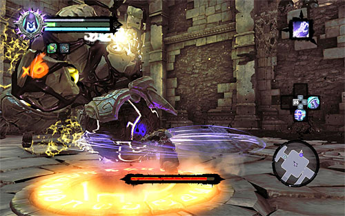The corrupted custodian should be attacked only when he finishes one of his slower attacks, but remember, at the same time, not to deal too many blows, because he may regain strength and respond to your attacks - Boss 6 - Corrupted Custodian - The Heart of the Mountain - Darksiders II - Game Guide and Walkthrough