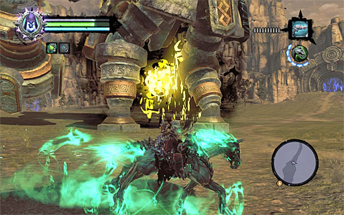 Move further away from the bomb and wait for it to explode, which should wound the boss - Boss 7 - The Guardian - The Heart of the Mountain - Darksiders II - Game Guide and Walkthrough