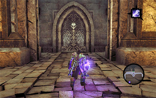 As I mentioned before, your current goal is the door lit-up by torches, which is located on the upper balcony in the western part of the arena (the above screen) - Summon the Arena Champion (1) - The Toll of Kings - Darksiders II - Game Guide and Walkthrough