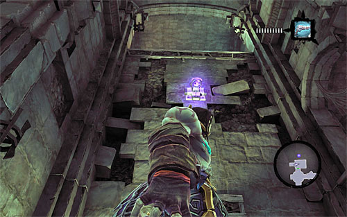 Go back down and start climbing where shown on the screen, using Death Grip when necessary - Summon the Arena Champion (2) - The Toll of Kings - Darksiders II - Game Guide and Walkthrough