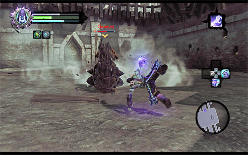 After a while, Ghashor should dive underground again, but this time he'll occasionally put a form of blades rolling on the surface (the above screen) - Boss 8 - Gnashor - The Toll of Kings - Darksiders II - Game Guide and Walkthrough