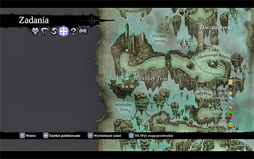 You can get to the [Eternal Throne] by returning to the starting point in the Gilded Arena, but it's much easier to select it from the world map (the above screen), even more so since there are no other places in the Gilded Arena worth checking out - Bring the Skull to the Eternal Throne - The Toll of Kings - Darksiders II - Game Guide and Walkthrough