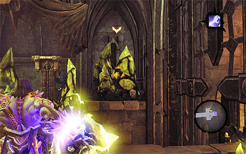 On the balcony, start using shadowbombs to destroy all yellow formations visible in the area - Resurrect Phariseer (1) - Phariseer - Darksiders II - Game Guide and Walkthrough