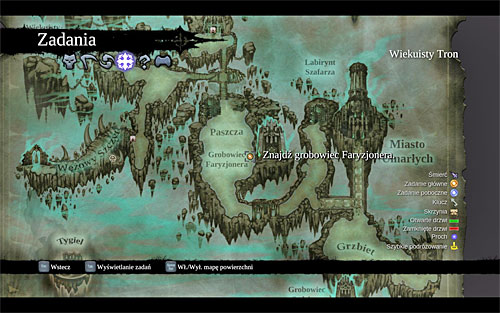 Your current mission's destination is [Phariseer's Tomb] located in the central part of the Dead Lands, and I definitely recommend planning the journey from the world map (the above screen) - Find Phariseer's Tomb - Phariseer - Darksiders II - Game Guide and Walkthrough