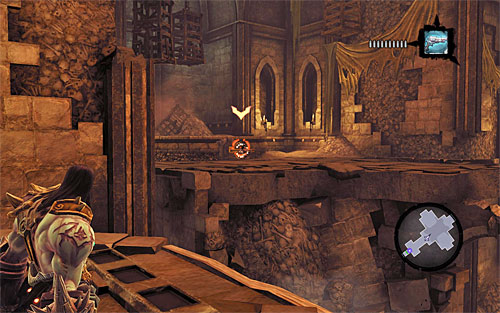 Stand in front of the handles (one lifted, one lowered), select the pistol from the inventory and aim it at the shadowbomb attached to the left switch (the above screen) - Resurrect Phariseer (1) - Phariseer - Darksiders II - Game Guide and Walkthrough
