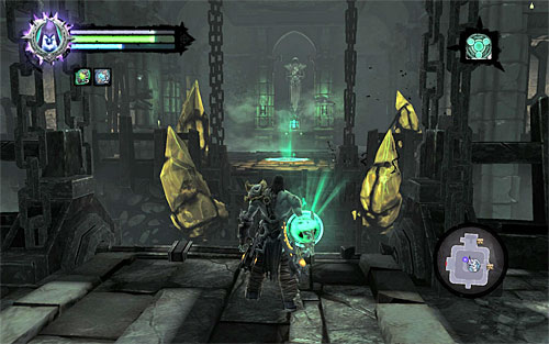 Go across the newly created drawbridge and send your helper to another pressure plate, in the eastern part of the hall (the above screen) - Find the first Soul - Judicator - Darksiders II - Game Guide and Walkthrough