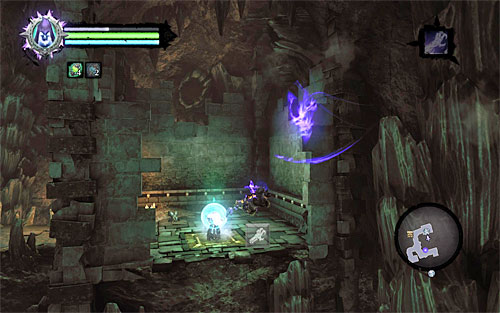Select Death Grip from the ability menu, slide down a little bit and jump backwards - Survive the Psychameron (2) - Basileus - Darksiders II - Game Guide and Walkthrough