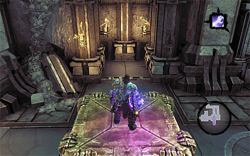 Return for a moment to your physical form, but only in order to step on the platform (the above screenshot) - Explore the City of the Dead - western part - The City of the Dead - Darksiders II - Game Guide and Walkthrough