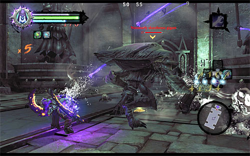 In the new location there is a fight with the undead giant scarab, accompanied by smaller scarabs waiting for you - Explore the City of the Dead - upper levels (2) - The City of the Dead - Darksiders II - Game Guide and Walkthrough