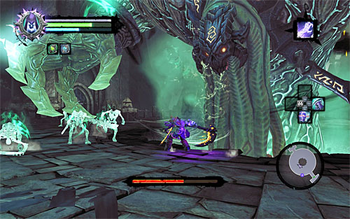 The third of part of the battle is very much like the first one, so well need to aim at the bosss head and avoid his attacks - Boss 15 - The Wailing Host - The City of the Dead - Darksiders II - Game Guide and Walkthrough
