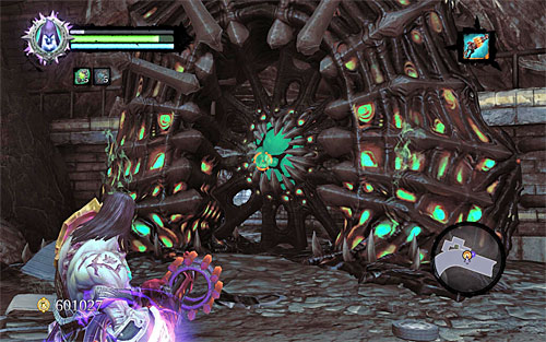 Just like in the case of the first part of the Rod, you need to approach the formation shown in the above screen and fire your weapon at it, or to initiate standard attacks with your blades - Find the second part of the Rod (2) - The Rod of Arafel - Darksiders II - Game Guide and Walkthrough