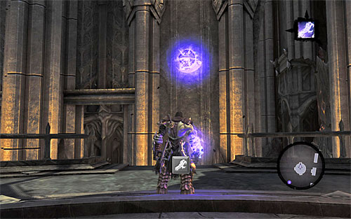Once they're dealt with, stand in front of the handhold, as seen on the screen, and use Death Grip on it - Find Samael - eastern part of the Black Stone - The Lord of the Black Stone - Darksiders II - Game Guide and Walkthrough