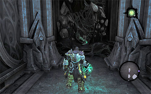 Go back to the first activated portal (the one at the end of the west corridor) and jump through it - this will take you to a shelf on which you're seen a Book of the Dead page earlier ([The Book of the Dead] side quest) - Find Samael - end - The Lord of the Black Stone - Darksiders II - Game Guide and Walkthrough