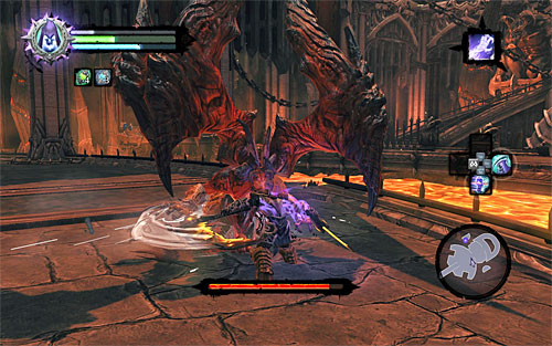 Get ready to resume the offensive as soon as you dodge all the fireballs - Boss 19 - Samael - The Lord of the Black Stone - Darksiders II - Game Guide and Walkthrough