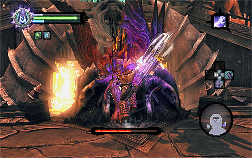 As soon as the fireballs are out of the arena, Samael will resume his teleport attacks - Boss 19 - Samael - The Lord of the Black Stone - Darksiders II - Game Guide and Walkthrough