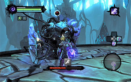 When the boss loses around half of his health, he'll kneel again, which of course means you have to run to him and hit E when the icon appears above his head - Boss 20 - Avatar of Chaos - The Well of Souls - Darksiders II - Game Guide and Walkthrough
