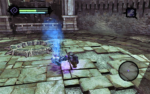 Continue hitting the Soul Arbiter until you empty his health bar, which will ensure your victory and reward you with two legendary items - a secondary weapon Executioner's Hooks and the Crown of the Dead talisman - Defeat the Soul Arbiter - The Chancellor's Quarry - Darksiders II - Game Guide and Walkthrough