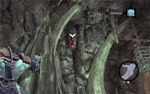 1) The stone is on the stalactites along the path leading to the bell, prior to the chamber where Vulgrim runs his store - Mystic Stonebites locations - The Kingdom of the Dead - Sticks and Stones - Darksiders II - Game Guide and Walkthrough