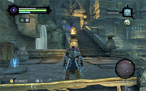 The first thing I recommend doing is jumping into the water pool directly under the ruins - Weeping Crag - Additional Locations - Darksiders II - Game Guide and Walkthrough