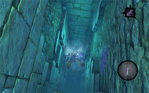 Jump into the water but DON'T go back to the stairs, instead dive in and locate the underwater tunnel shown on the above screen - Weeping Crag - Additional Locations - Darksiders II - Game Guide and Walkthrough