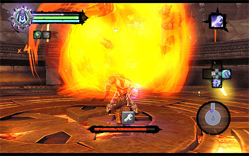 His rarer attacks include: causing lava bubbles (screenshot 1) and exploding (screenshot 2) - The Scar - Reaching Gharn - Additional Locations - Darksiders II - Game Guide and Walkthrough
