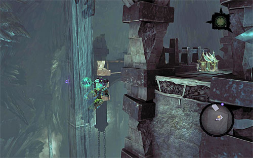 Jump through the newly activated portal and wait until you're thrown out of the previous one, safely reaching a vertical pole - The Breach - Exploring The Breach - Additional Locations - Darksiders II - Game Guide and Walkthrough
