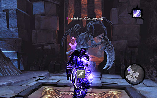 Send the first half over to one of the previously explored hallways and have it stand on the pressure plate shown on screenshot 1 - Sentinel's Gaze - Exploring Boneriven - Additional Locations - Darksiders II - Game Guide and Walkthrough
