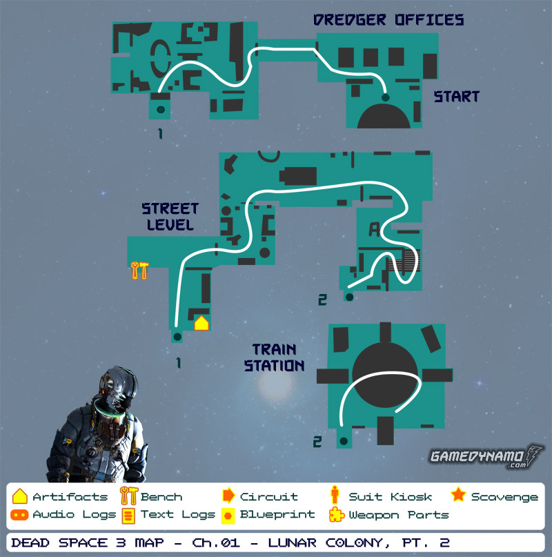 Dead Space 3 Maps: Artifacts, Text & Audio Logs, Weapon Parts, Blueprints, Circuits - Chapter 1: Lunar Colony (part 2)